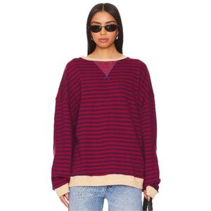 NWOT Free People We The Free | Classic Striped Oversized Crewneck | XS
